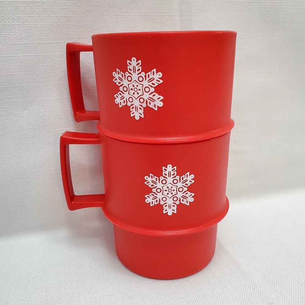 Vintage Tupperware Mug Red Snowflake ♡ Set Of 2 ♡ 1312-27 ♡ ADORABLE ♡ - Picture 7 of 11
